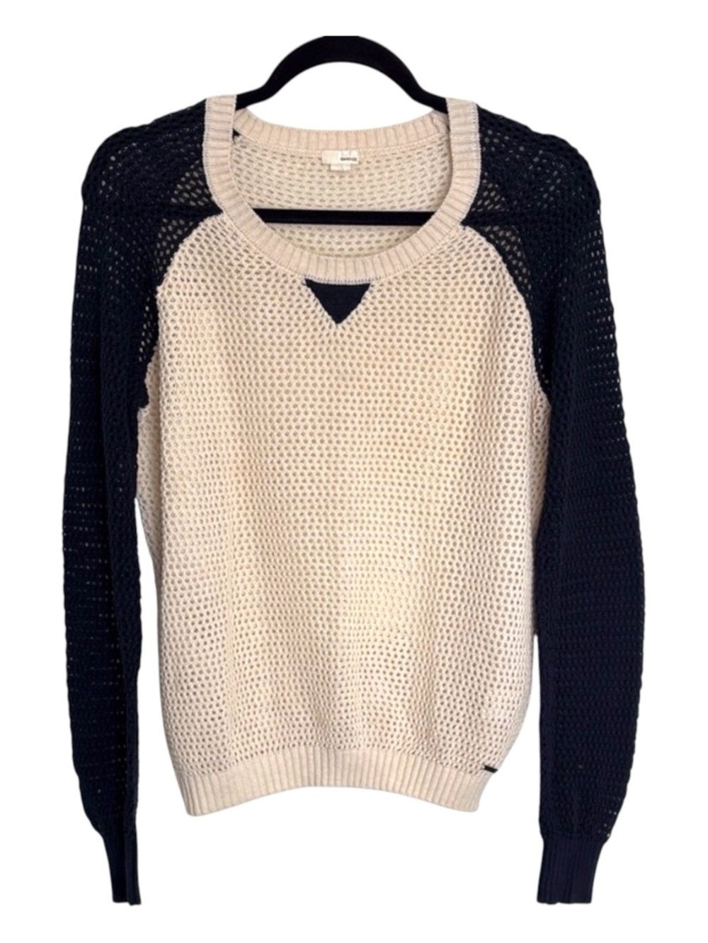 Garage Cream & Navy Crochet Long Sleeve Sweater Size L